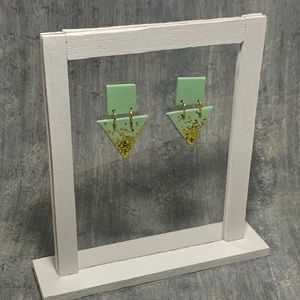 Green and Gold Handmade Clay Earrings